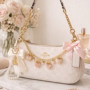 Coach Cream Shoulder Bag with Pink Strawberry Charms